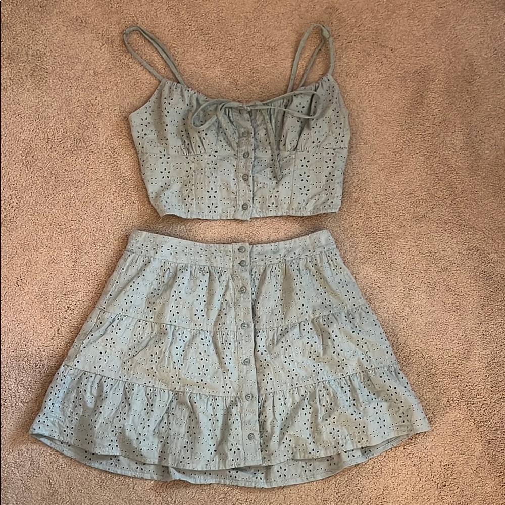 Women's Eyelet Skirt Set in Light Gray